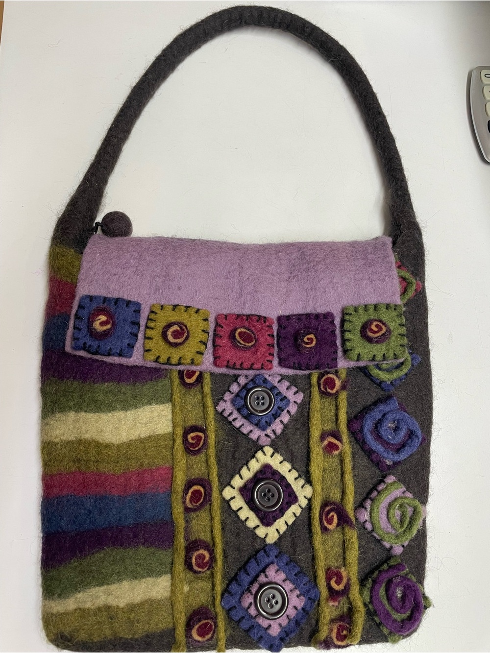 Rising Tide Purple Multicolor Wool Felt Shoulder Bag